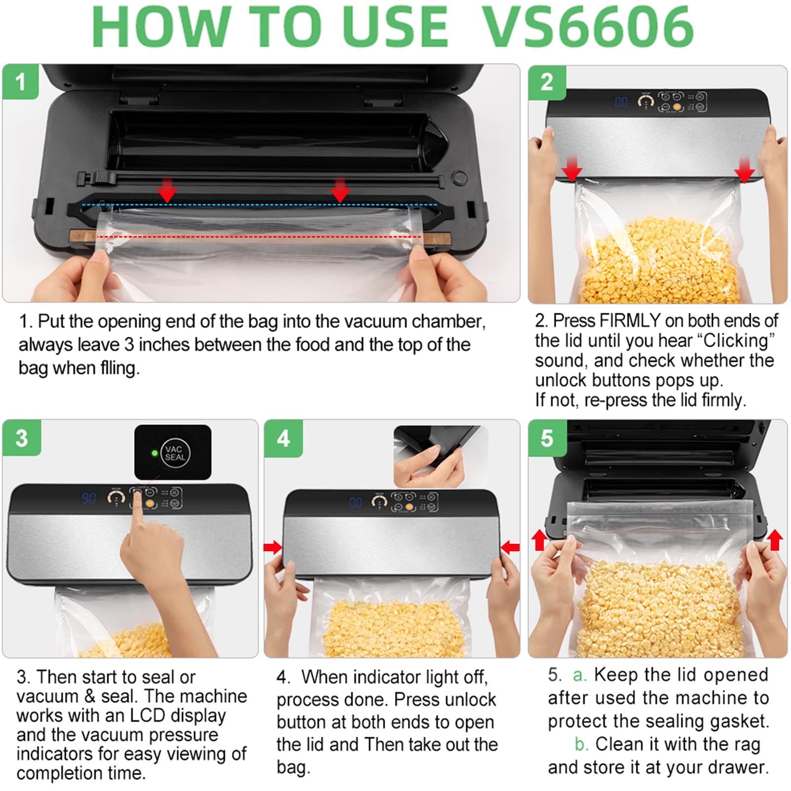 Vacuum Sealer Machine with 2 Rolls Food Vacuum Sealer Bags