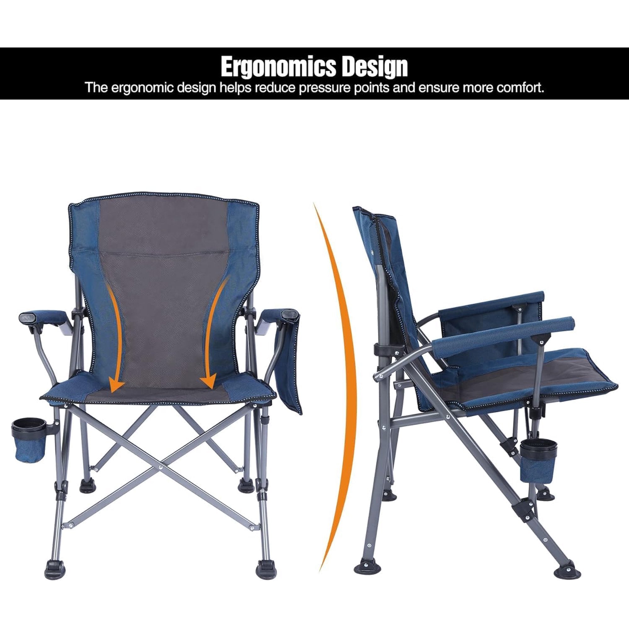 Folding Camping Chairs, Portable Lawn Chairs with Side Pocket and Cup Holder for Adults