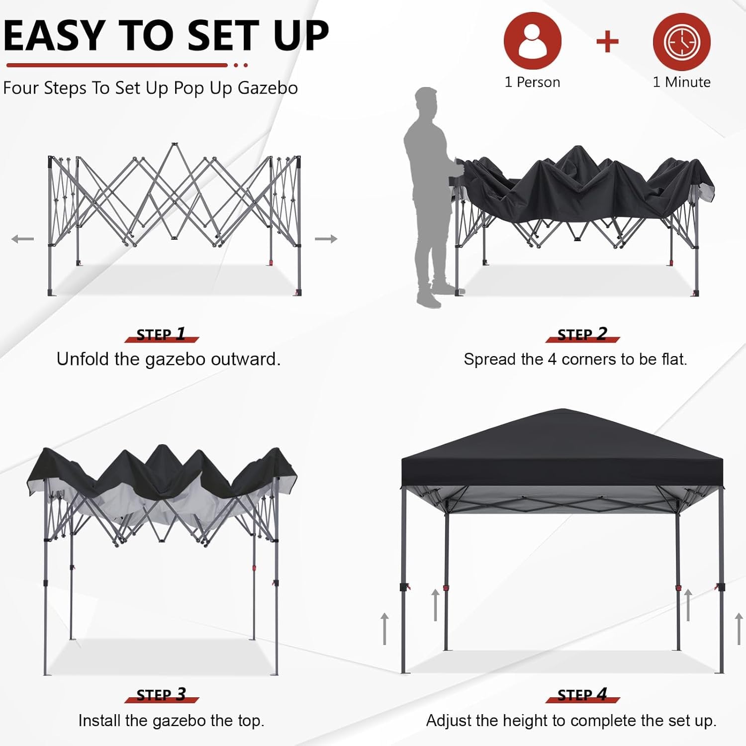 10x10FT Pop Up Gazebo Instant Folding with Wheeled Bag, Outdoor Gazebo Tent for Vendor Events, Outdoor Craft Show, Farmers Markets