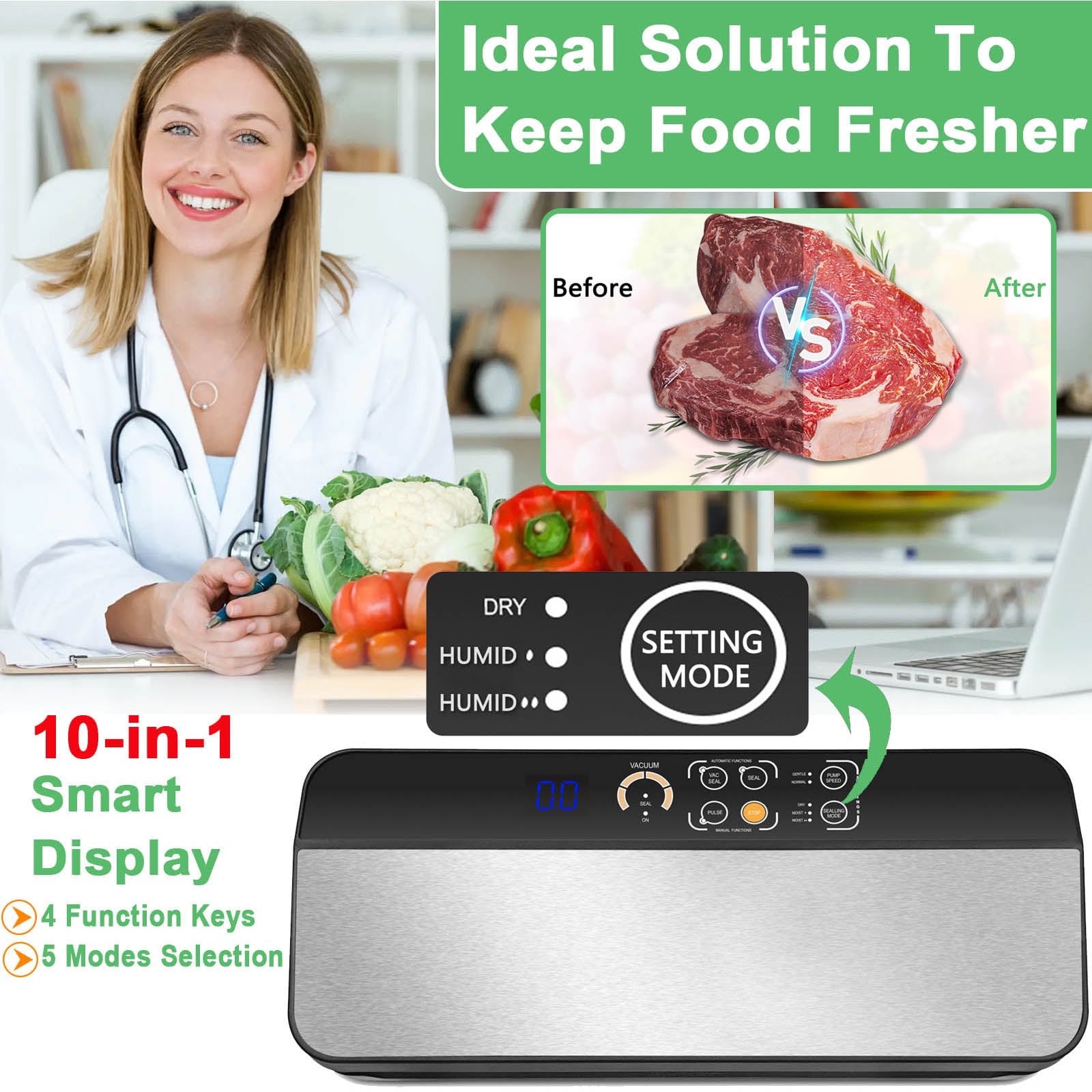 Vacuum Sealer Machine with 2 Rolls Food Vacuum Sealer Bags