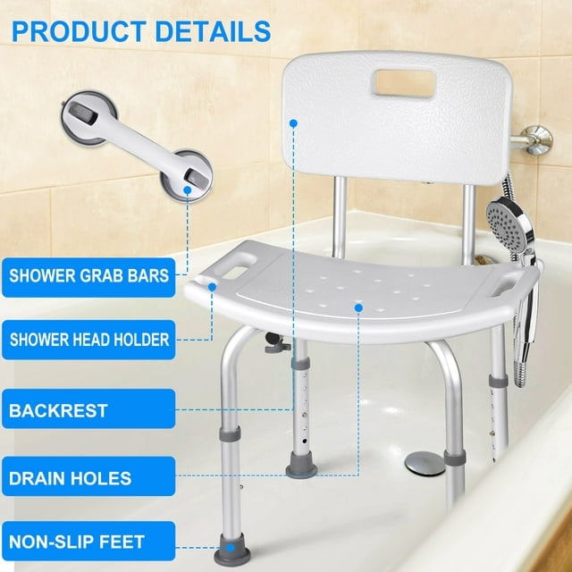 Shower Stool Shower Chair for Inside Shower Bathtub Shower Saet Height Adjustable Tool-Free Assembly