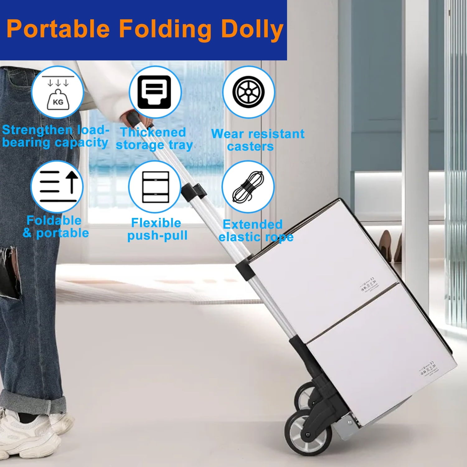 Folding Hand Truck Dolly Cart, Portable Aluminum Dolly Cart with Telescoping Handle and Wheels Pefect for Shopping, Travel, Camping, Office Use