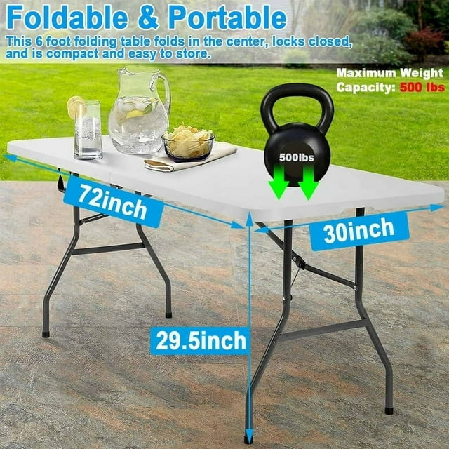 GAZILY 6ft Folding Table, Portable Plastic Tables for Party, Picnic, Camping,White