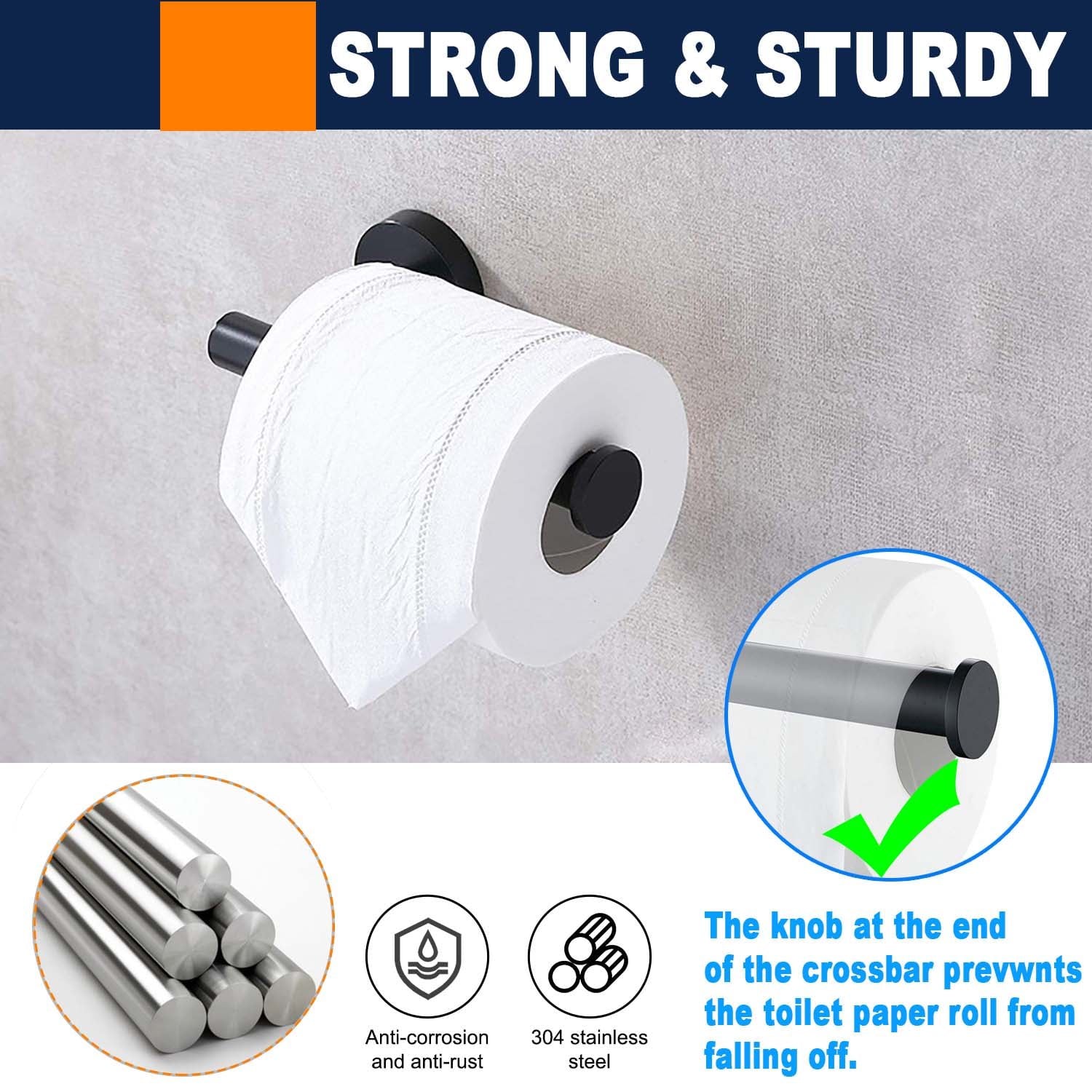 Toilet Paper Holder Wall Mount with 4 Hooks , Modern SUS 304 Stainless Steel Bathroom Toilet Paper Roll Holder