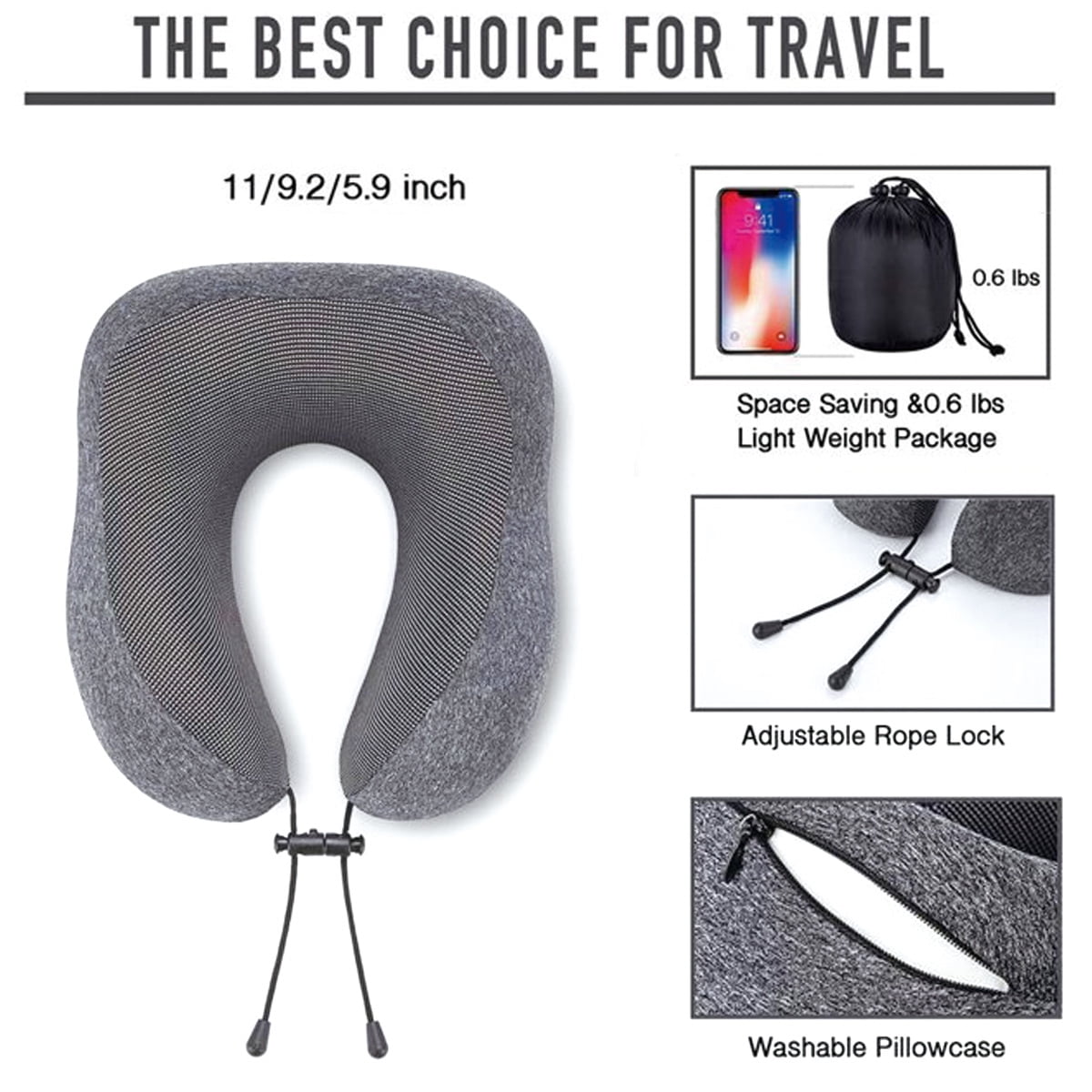 Memory Travel Pillow, Foam Neck Pillow, Upgrade Design Perfect Support U Shaped Pillow with 3D Contoured Eye Mask, Earplugs, Travel Bag