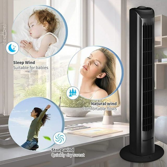 Tower Fan, 30.7 inch Standing Tower Fans Cooling for Bedroom, Home and Office, Auto Oscillating, 3 Speed Settings