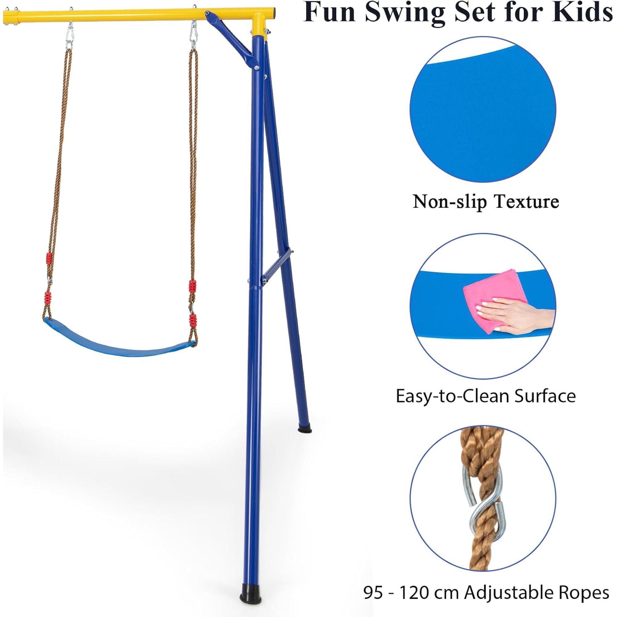 Swing Set, Metal Frame Swing Playset with Basketball Hoop, Disc Rope Swing, Climbing Ladder, Belt Swing, Children Swing Playground for Indoors Outdoors