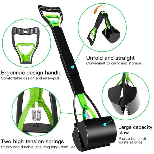 Pooper Scoopers for Large Small Dogs, Pet Pooper Scoopers with Long Handle Foldable Durable Lightweight Waste Pick Up Shovel Tools for Yard, Grass, Dirt, Gravel(Green)