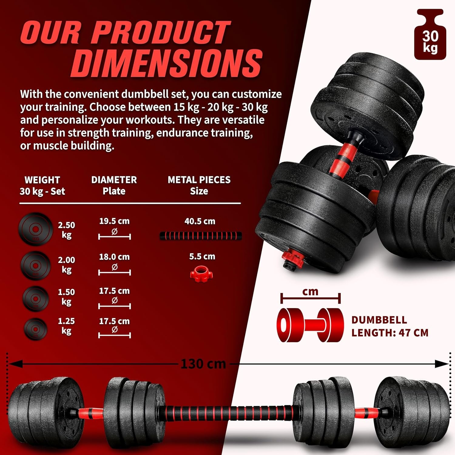 Adjustable Dumbbells Set 20KG/44LBS 4-in-1 Free Weight Barbell for Men Women, Non Rolling Home Gym Bodybuilding Fitness Weightlifting Dumbbells Weights Training