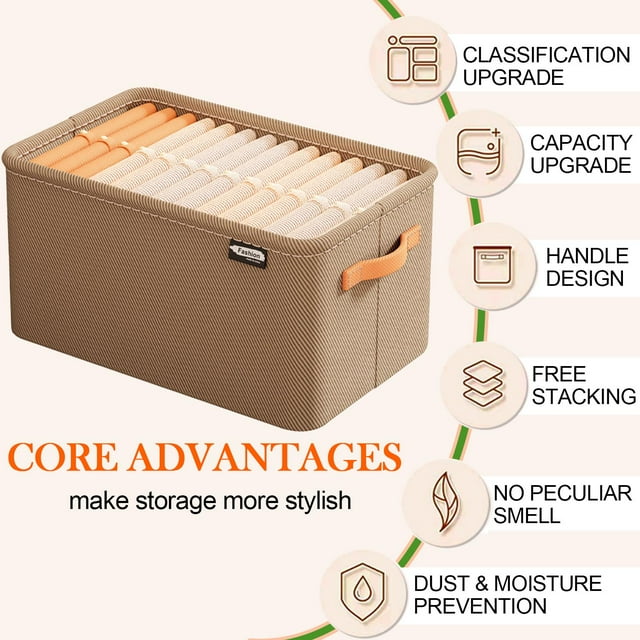 Collapsible Fabric Storage Cubes Organizer with Handles,For Closet And Toys Storage,4-Pack,16.5"x 11"x10",Beige