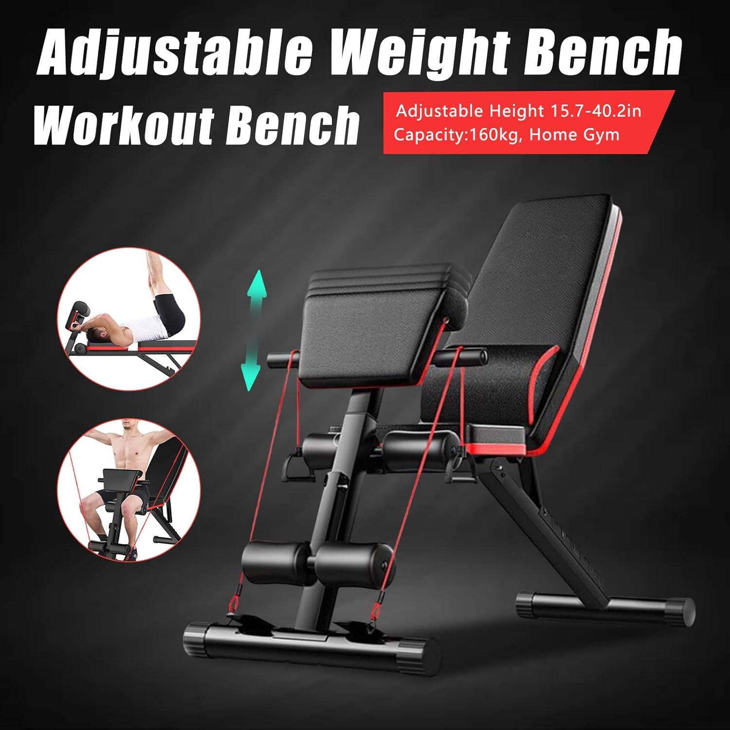 Foldable Weight Bench for Full Body Workout Bench Press, 780LBS 7-Positions Adjustable Incline Decline Bench Includes Resistance Bands.