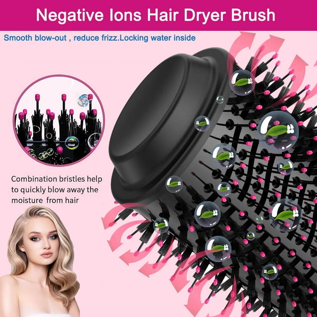 Hair Dryer Brush,One-Step Hot Air Hair Dryer Brush, 4 in 1 Negative Electric Blow Dryer Rotating Curler and Ion Hair Straightener Brush for Fast Drying,Straightening,Curling