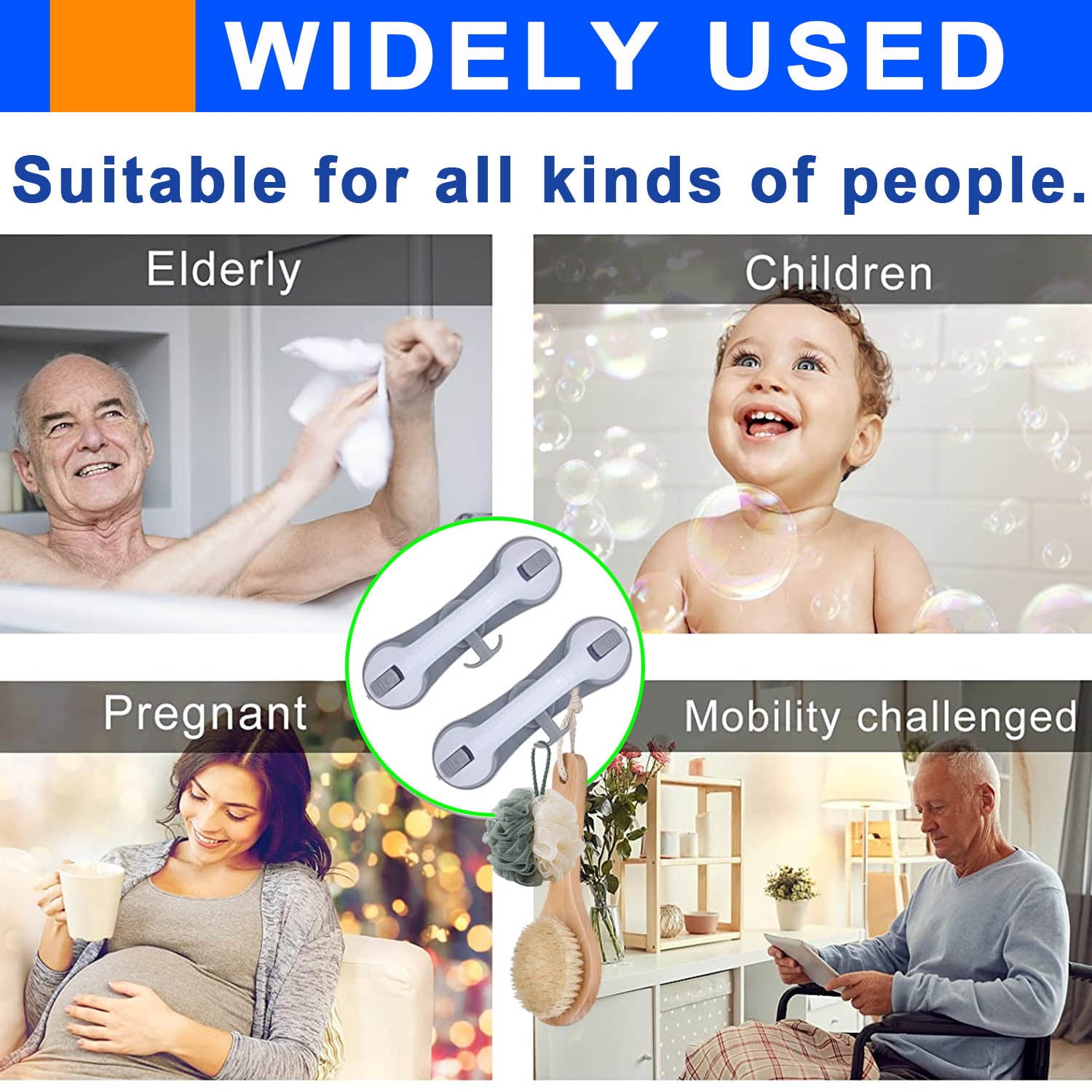 Shower Grab Bars for Bathtubs& Showers Grab Bar Bathroom Handles Handicap Elderly Safety Cup Grip Non Slip