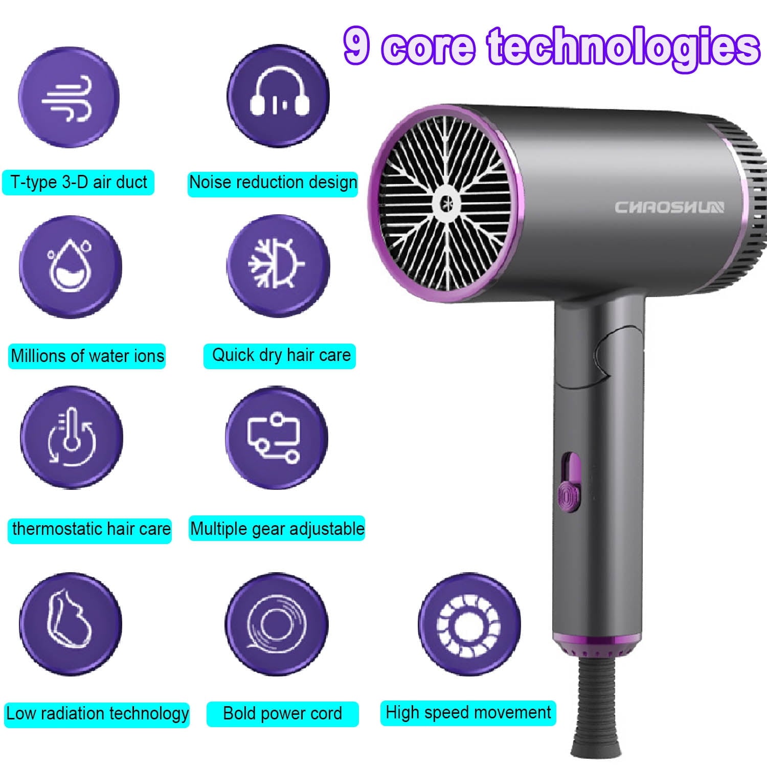 GAZILY Hair Dryer,1200W Professional Ionic Hair Blow Dryers,Powerful Hot/Cool Wind Blow Dryer,Foldable with 2 magnetic styling accessories Travel & Home Use, Black