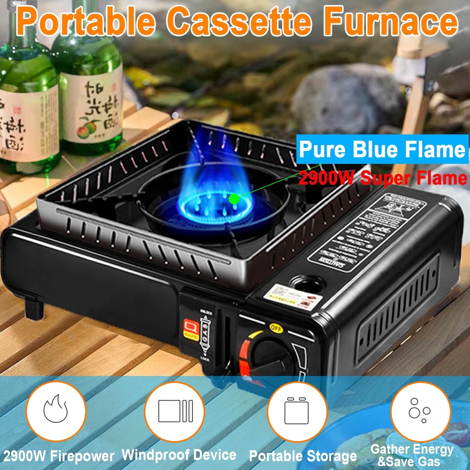 Portable Camping Stove，Butane Stove with Wind Baffle，Portable Camping Stove