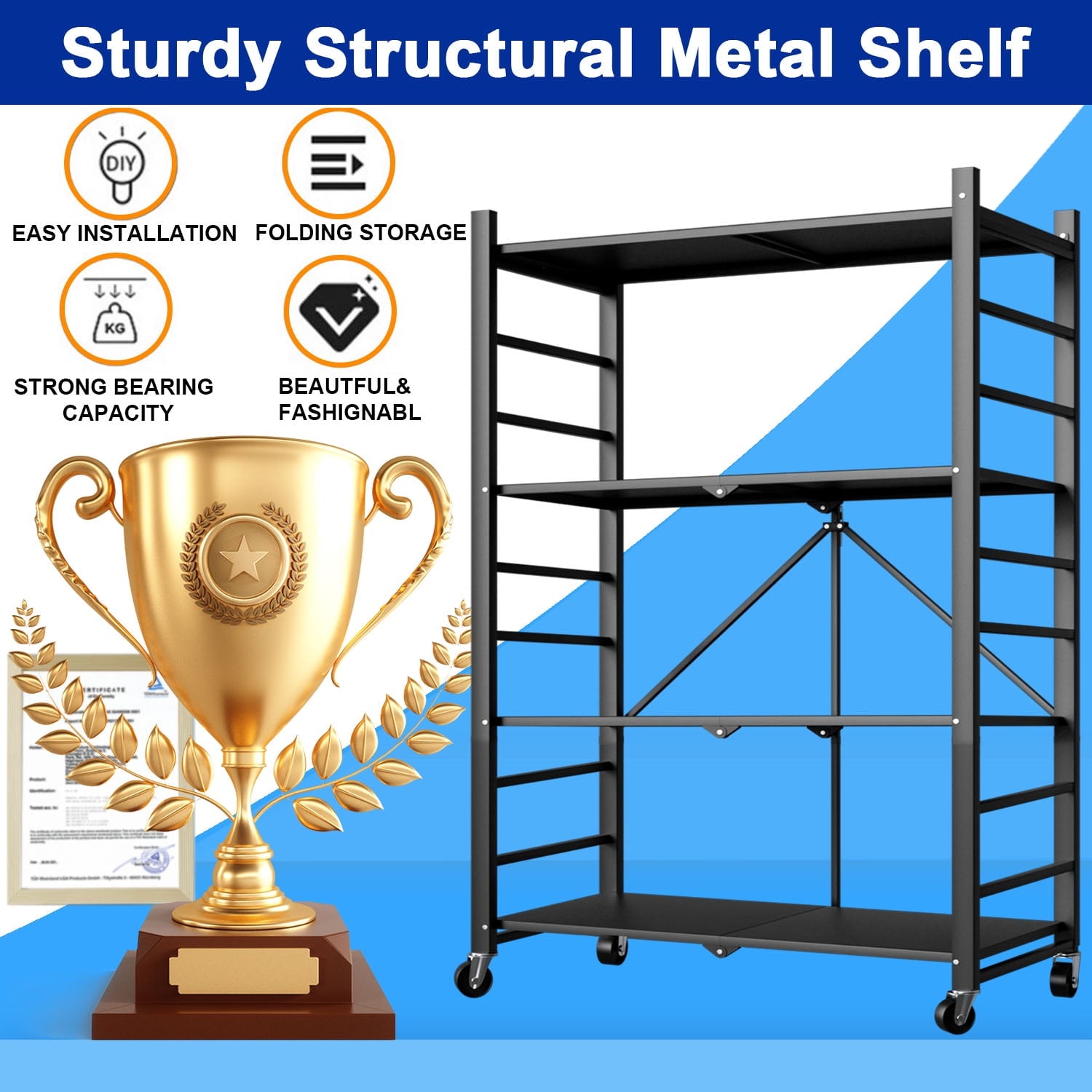 GAZILY Foldable 4-Tier Metal Storage Shelves