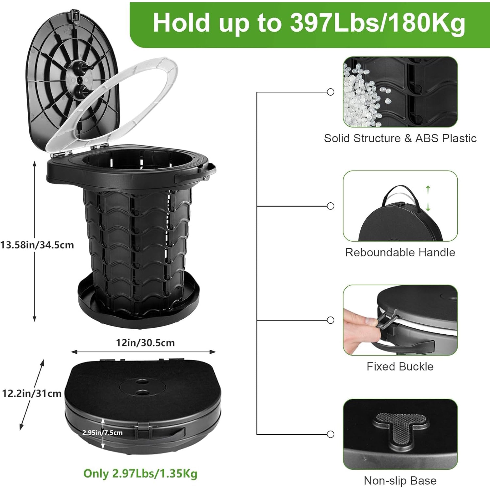 Portale Camping Toilet with Pop Up Privacy Tent, Foldable Toilet with Detachable Paper Holder & Privacy Tent Set Perfect for Outdoor, Camping, Beach, Hiking, Fishing, Travel