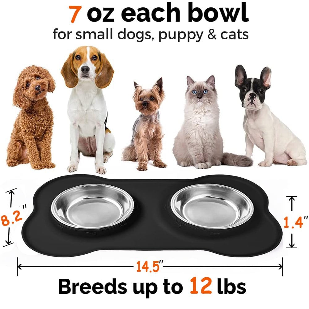 Dog Bowls, Double Dog and Cat Bowls with Anti-Overflow and Anti-Skid Food Mat