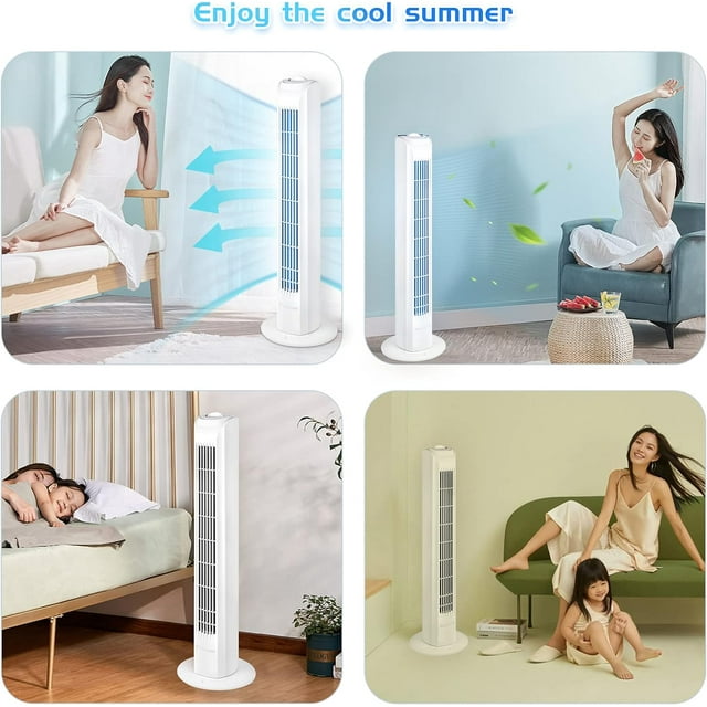 GAZILY Tower Fan, 30.7 inch Standing Tower Fans Cooling for Bedroom, Home and Office, Auto Oscillating, 3 Speed Settings, Plastic, 45W (White)