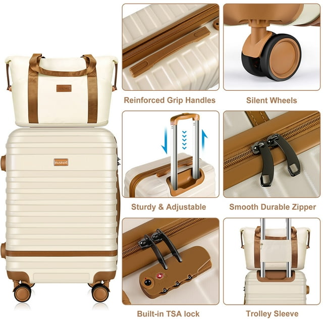 GAZILY 3 Piece Carry on Luggage,20 inch Carry-on Suitcase with TSA Lock and Double Spinner Wheels,Ivory