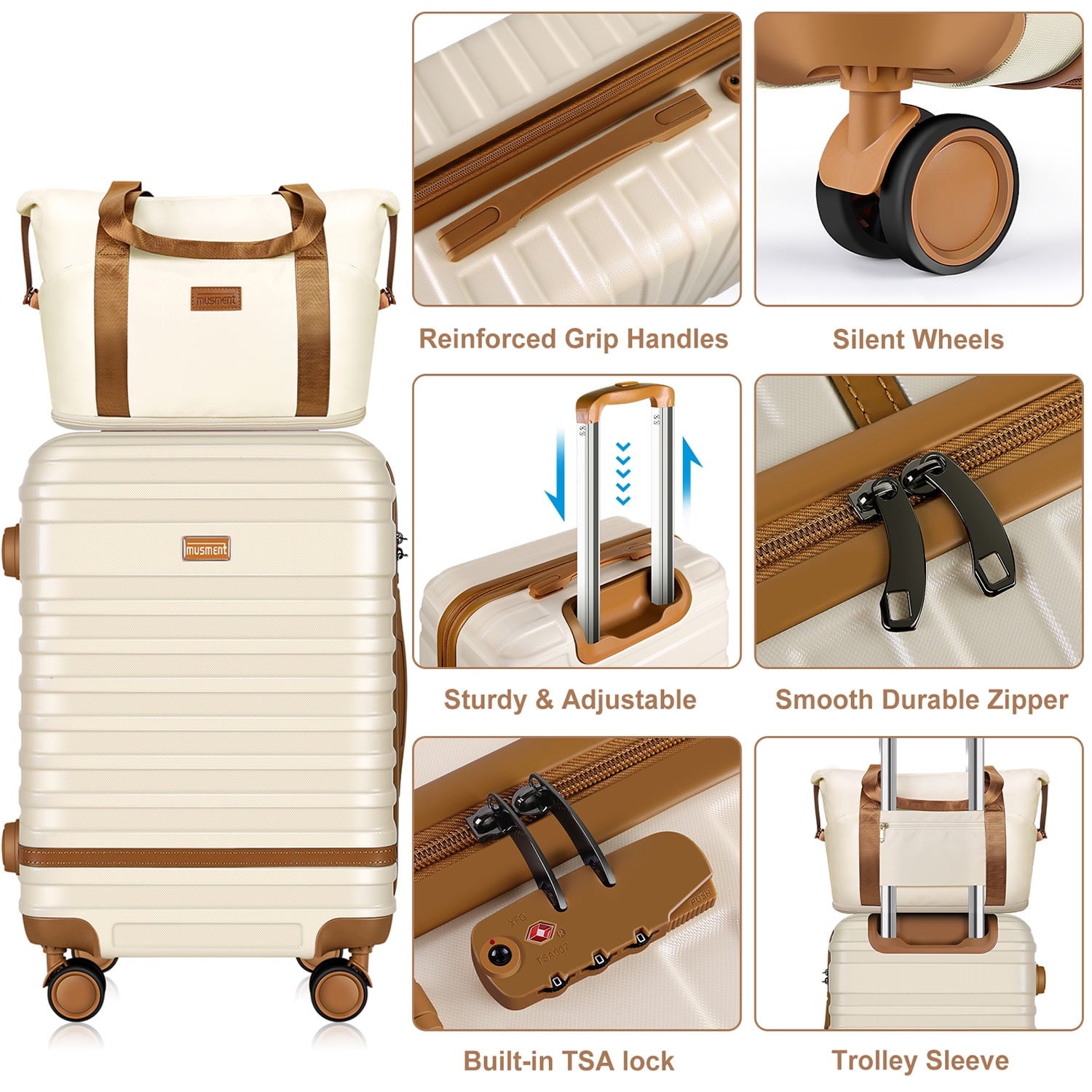 Carry On Luggage, 20 inch Expandable Suitcase Set Luggage Sets with TSA Lock and Double Spinner Wheels, Ivory White