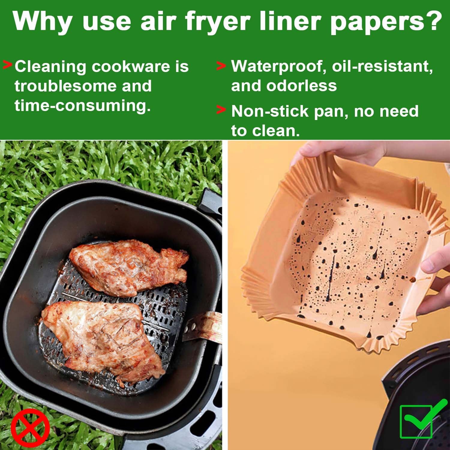 Air Fryer Disposable Paper Liner, Square Non-Stick Insert Parchment Paper Liners Air Fryer Oil-proof