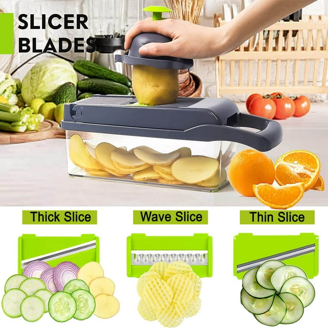 Vegetable Chopper Slicer 14 in 1 Multifunction Veggie Dicer Cutter Onion Chopper for Tomato Potato Carrot Garlic Fruits and Salads Slicing Chopper with Container Dicing Shredding with Egg Slicer