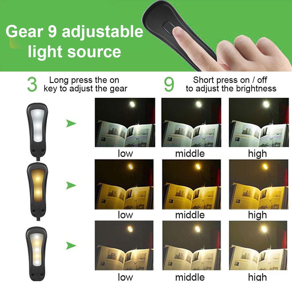 Book Light, Rechargeable Reading Light 5 LED Easy Clip on Reading Lamp, 3 Color Temperature, Portable Task Lamp