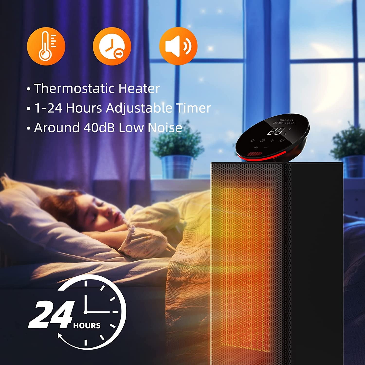 Space Heaters for Inside, Portable Electric Heater for Home with Thermostat, 1-12H Timer, Eco Mode and Fan Mode, 1500W PTC Ceramic Fast Safety Energy Efficient Heater for Office Bedroom, Silver