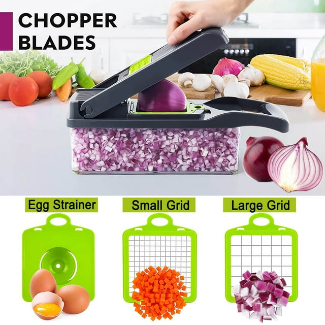 Vegetable Chopper Slicer 14 in 1 Multifunction Veggie Dicer Cutter Onion Chopper for Tomato Potato Carrot Garlic Fruits and Salads Slicing Chopper with Container Dicing Shredding with Egg Slicer