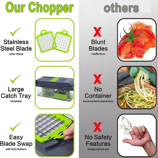 Vegetable Chopper Slicer 14 in 1 Multifunction Veggie Dicer Cutter Onion Chopper for Tomato Potato Carrot Garlic Fruits and Salads Slicing Chopper with Container Dicing Shredding with Egg Slicer