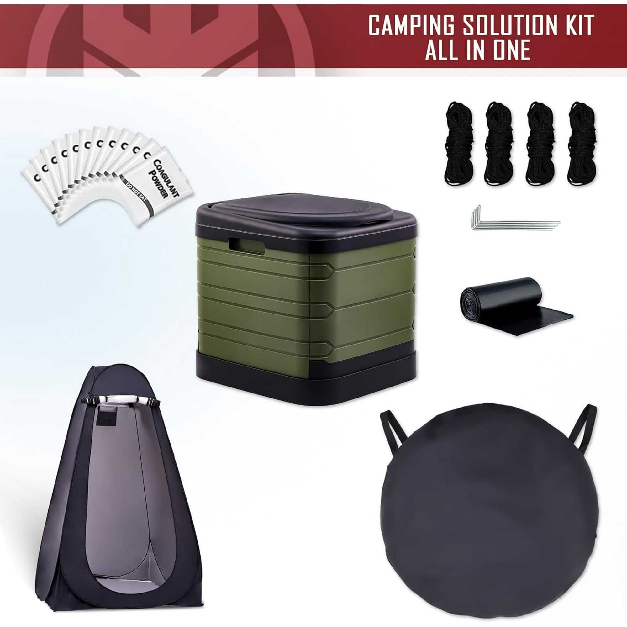 Portable Toilet Kit for Adults,Pop Up Privacy Tent,Large Portable Toilet Potty for Adults,12 Toilet bags,12 pack Liquid Waste Gel,Washable,portable outdoor showers