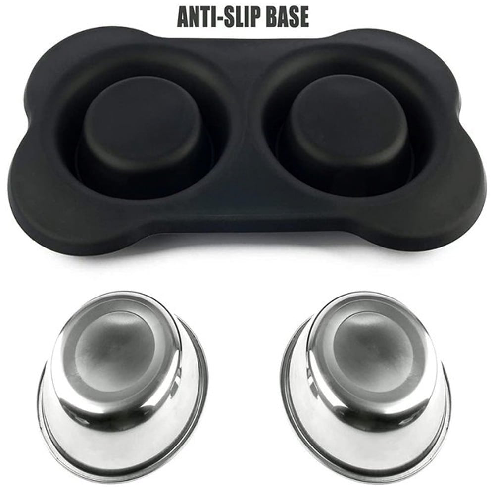 Dog Bowls, Double Dog and Cat Bowls with Anti-Overflow and Anti-Skid Food Mat