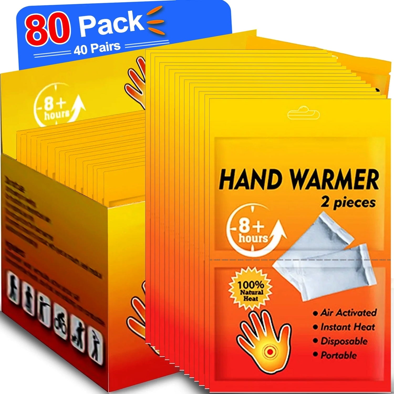 Hand Warmers 80 Pcs /40 Pair Disposable Body Warmer, Long Lasting Safe Air Activated