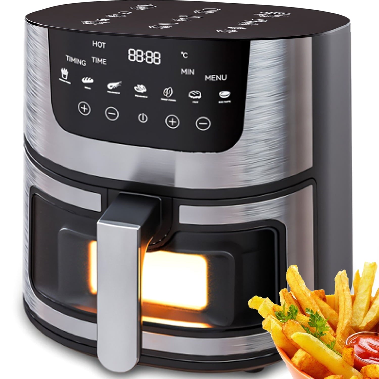 Air Fryer, 7.4 QT Multifunctional Air Fryer Oven, Rotisserie with Viewing Window and Touch Screen