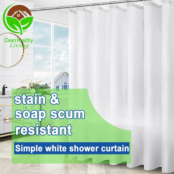 Bathroom Shower Curtain Liner,Standard Size 72" x 72" PEVA Shower Curtain Liner,Waterproof Plastic Shower Liner with Rustproof Metal Grommet and hook,White