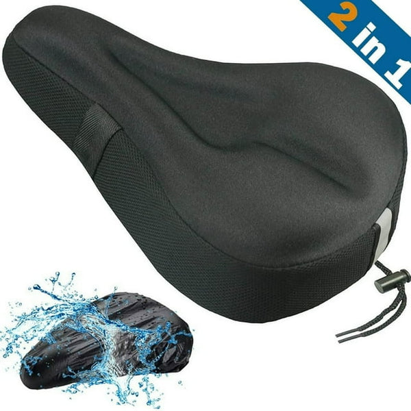 Bike Seat Cover, 2in1 Bike Seat Cushion & Bike Seat Rain Cover with Drawstring, Gel Padded Bike Seat Cover for Men Women Comfort