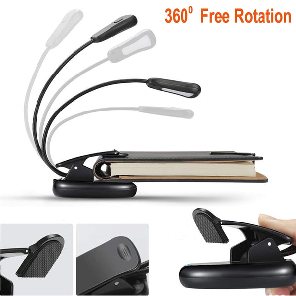 Book Light, Rechargeable Reading Light 5 LED Easy Clip on Reading Lamp, 3 Color Temperature, Portable Task Lamp