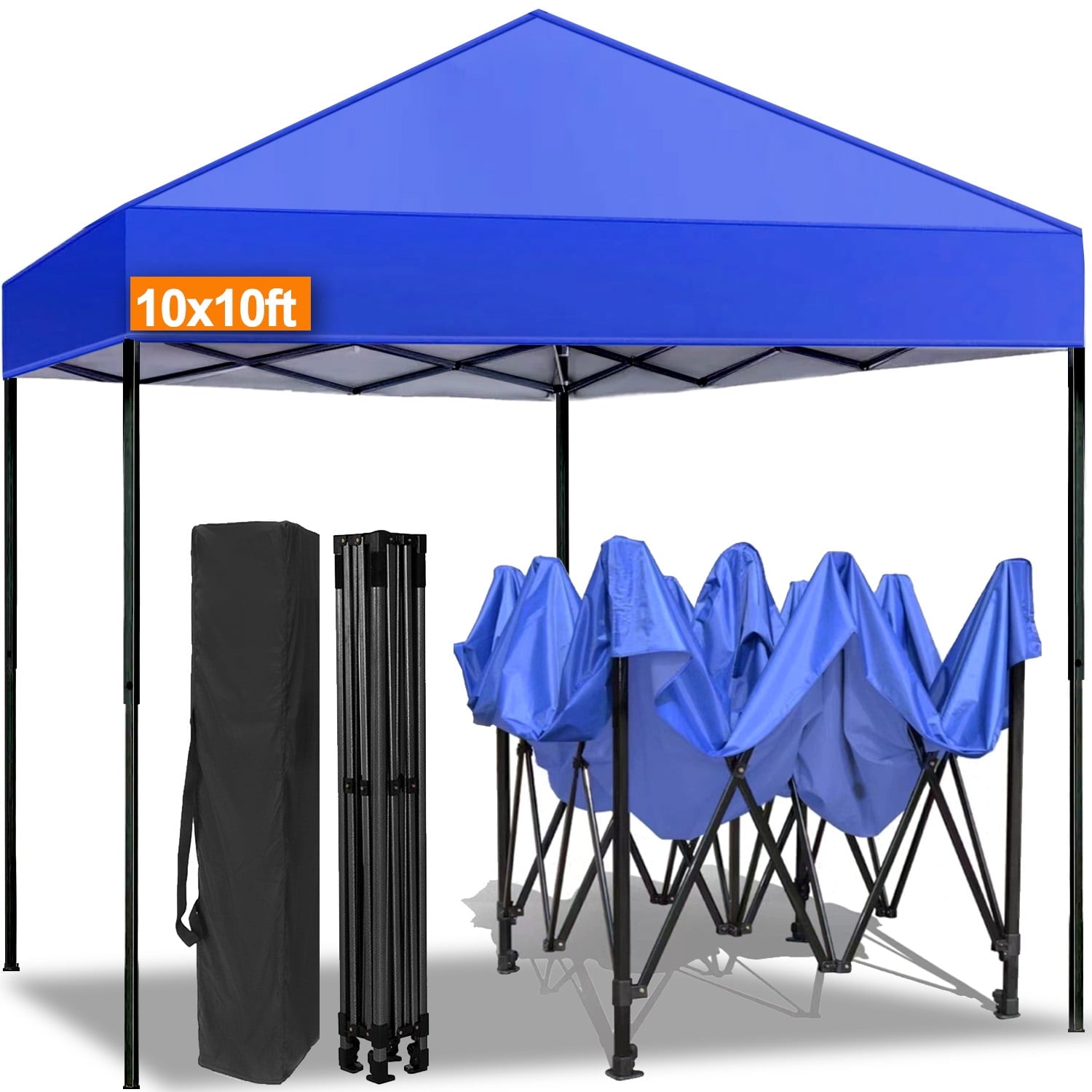 Canopy Tent, 10x10 ft Easy Pop up Outdoor Tent, Portable Straight Leg Gazebo Instant Canopy, Blue