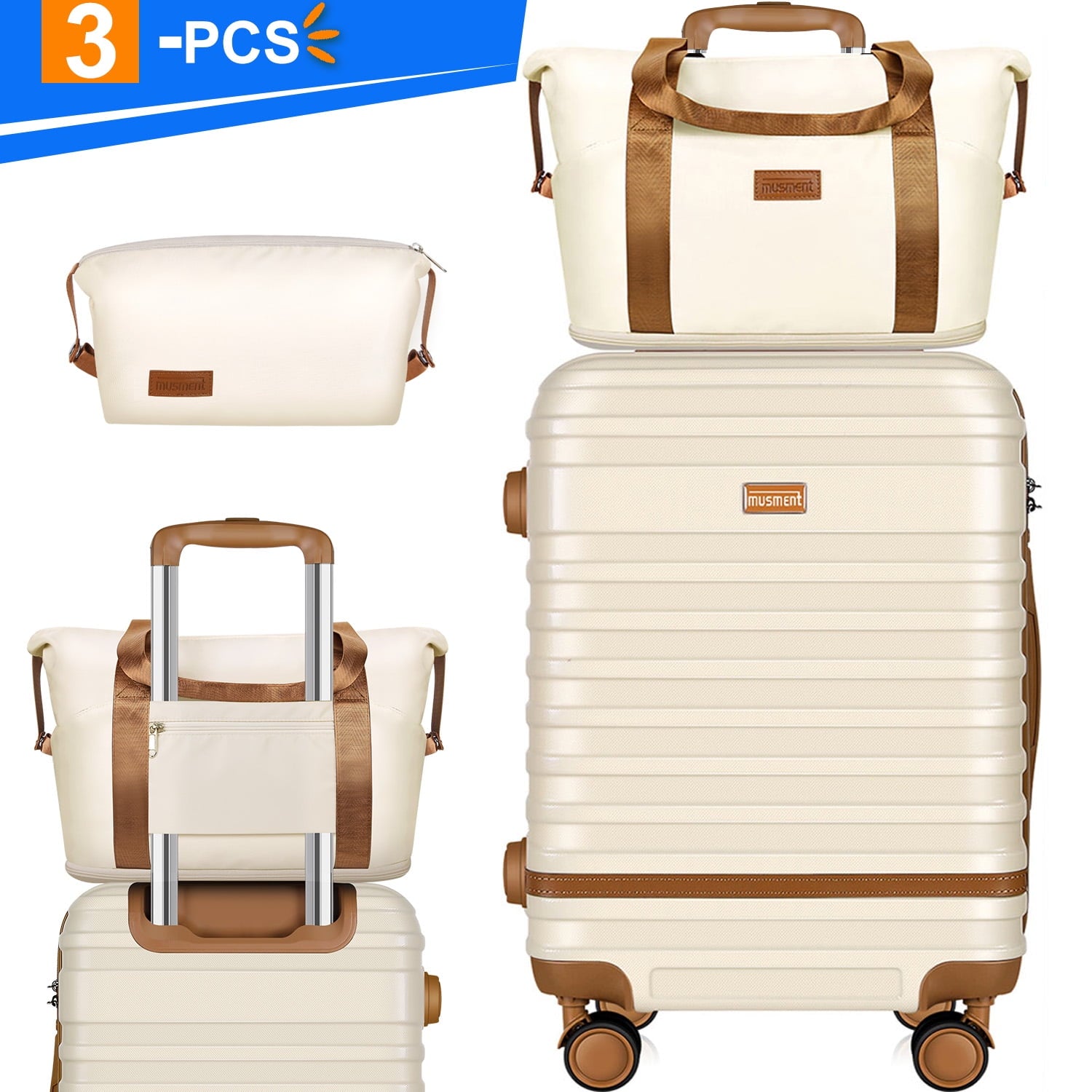 Carry On Luggage, 20 inch Expandable Suitcase Set Luggage Sets with TSA Lock and Double Spinner Wheels, Ivory White