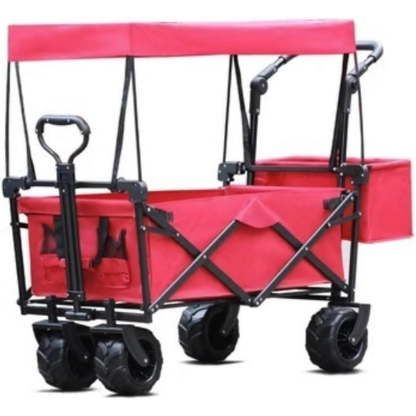 Collapsible Folding Wagon Cart, Large Capacity Camping Wagon, All Terrain Foldable Wagon, Heavy Duty Utility Wagon Cart for Grocery Outdoor Beach Gardening Shopping Fishing