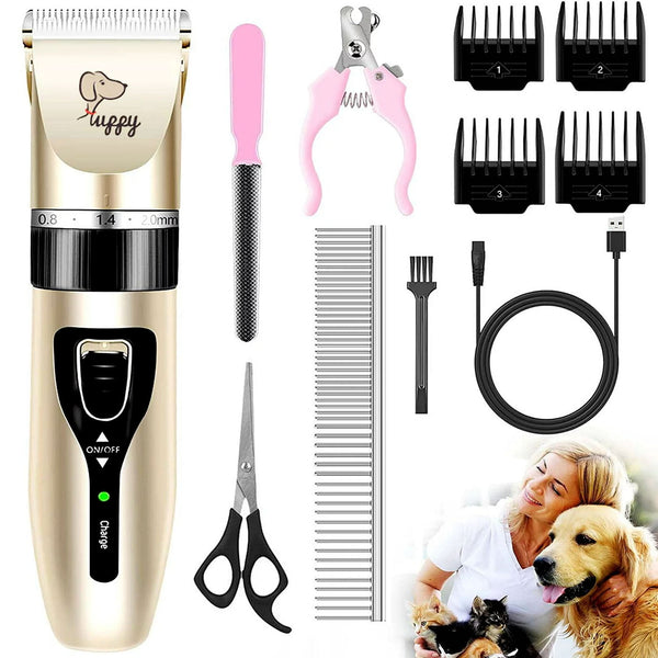 Dog Clippers for Grooming,Low Noise Cordless Dog Grooming Kit for Grooming Thick Coats Dog Shears Rechargeable Dog Grooming Clippers for Dogs, Cats and Other Pet Grooming kit (Gold)