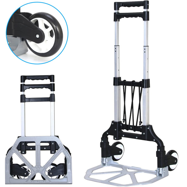 Folding Hand Truck Dolly Cart, Portable Aluminum Dolly Cart with Telescoping Handle and Wheels Pefect for Shopping, Travel, Camping, Office Use