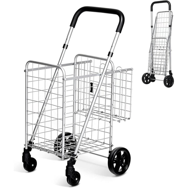 Folding Shopping Cart Utility Trolley Grocery Cart with Wheels Black