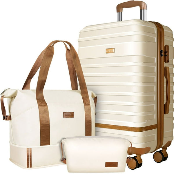 GAZILY 3 Piece Carry on Luggage,20 inch Carry-on Suitcase with TSA Lock and Double Spinner Wheels,Ivory