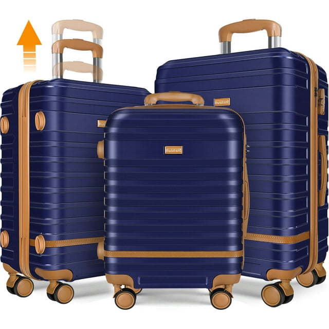 GAZILY 3 Piece Luggage Sets ABS Hardshell Hardside with TSA Lock and Double Spinner Wheels Suitcase,Deep Blue