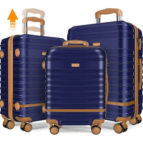 GAZILY 3 Piece Luggage Sets ABS Hardshell Hardside with TSA Lock and Double Spinner Wheels Suitcase,Deep Blue