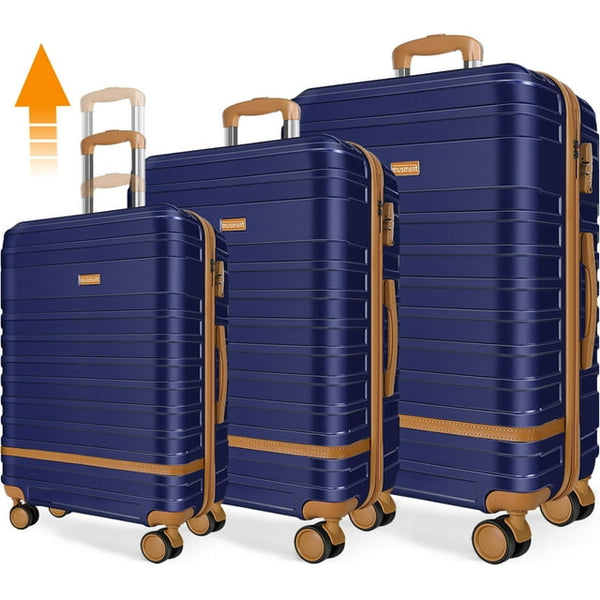 GAZILY 3 Piece Luggage Sets ABS Hardshell Lightweight Suitcase with TSA Lock and Double Spinner Wheels ,Deep Blue