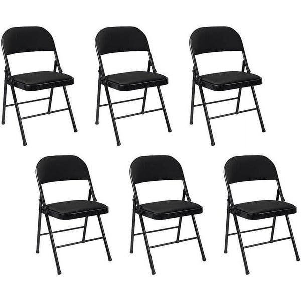 GAZILY Folding Chairs Padded Fabric Seat - Heavy Duty Metal Frame - Multi-Purpose Foldable Backrest Chair - Easy Fold & Store Cushioned Seats (Black, 6 x Chair)