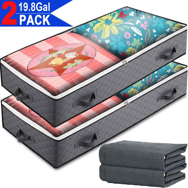 GAZILY Underbed Storage Bags Set of 2,Large Capacity Storage Bag Organizer,with Reinforced Handle,Non-Woven Material,Clear Window, with Zipper,Grey